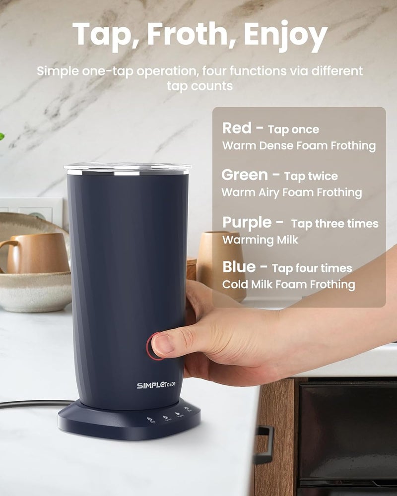 SIMPLETASTE Milk Frother, 4-in-1 Electric Milk Frother and Steamer, Automatic Warm and Cold Foam Maker and Milk Warmer for Latte, Cappuccinos, Dark Blue - Image 4